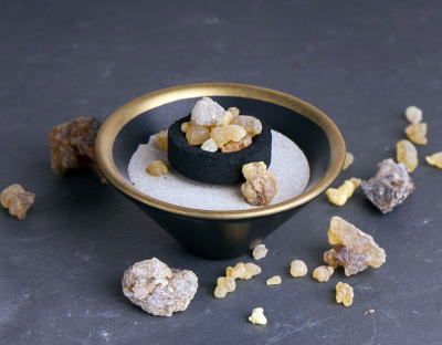 Raeucherschale klein schwarz-gold keramik